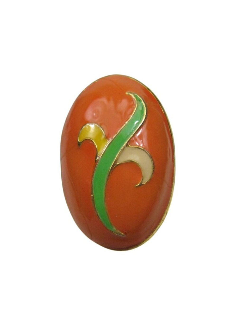 Orange Enamel Gold Tone Ring Size Abstract Leaf Flower Green Jewelry Size 4.75